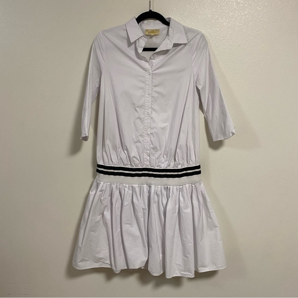 Penelope Drop waist Nautical Polo Style Dress White Size Small